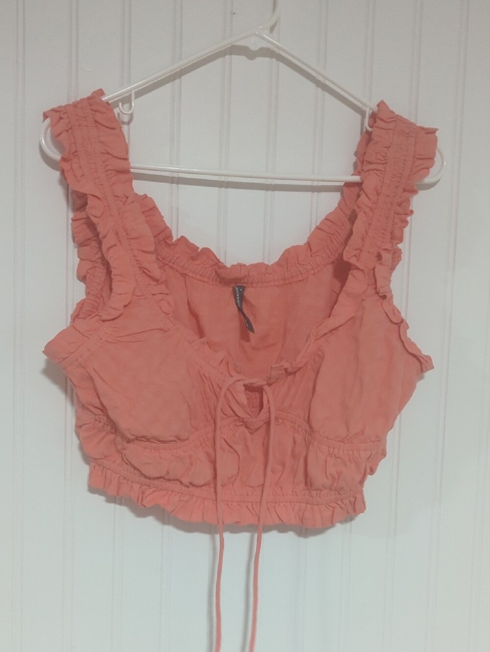 Anthropologie Coral Ruffle Crop Top